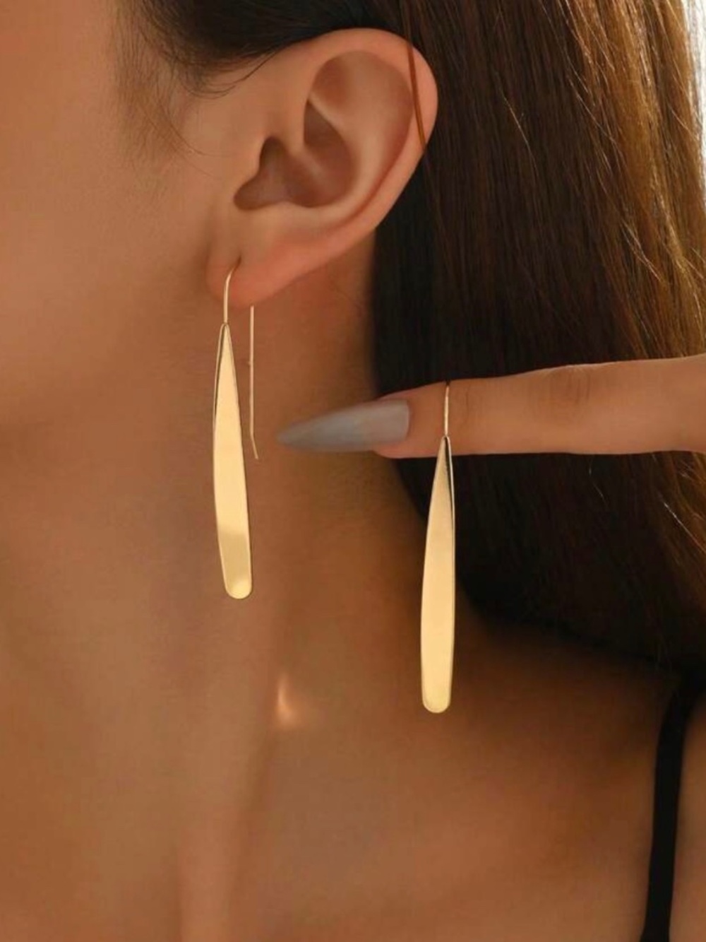Gold Teardrop Threader Dangle Geometric Modern Minimalist Earrings | New